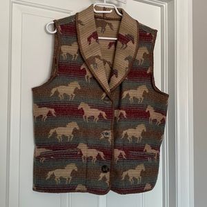 Reversible wool vest with horse pattern